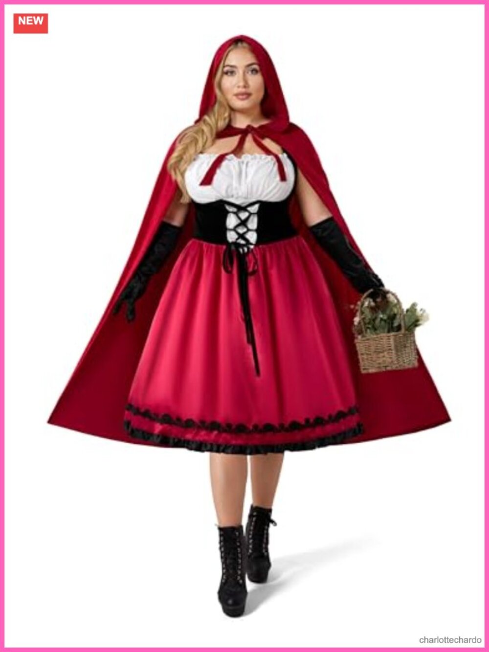 Little Red Riding Hood Costume Hooded Cloak Dress Gloves Set